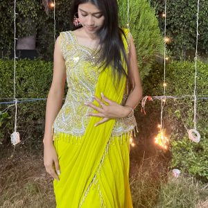 Neon indowestern ready to wear saree