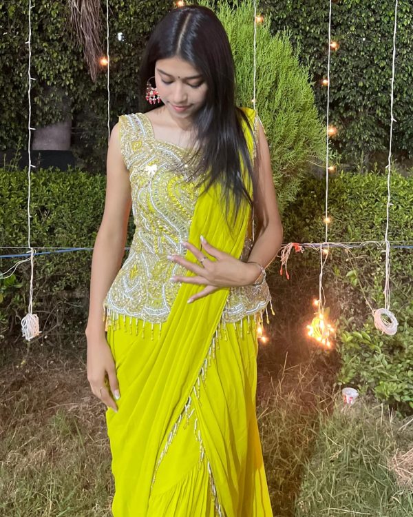 Neon indowestern ready to wear saree